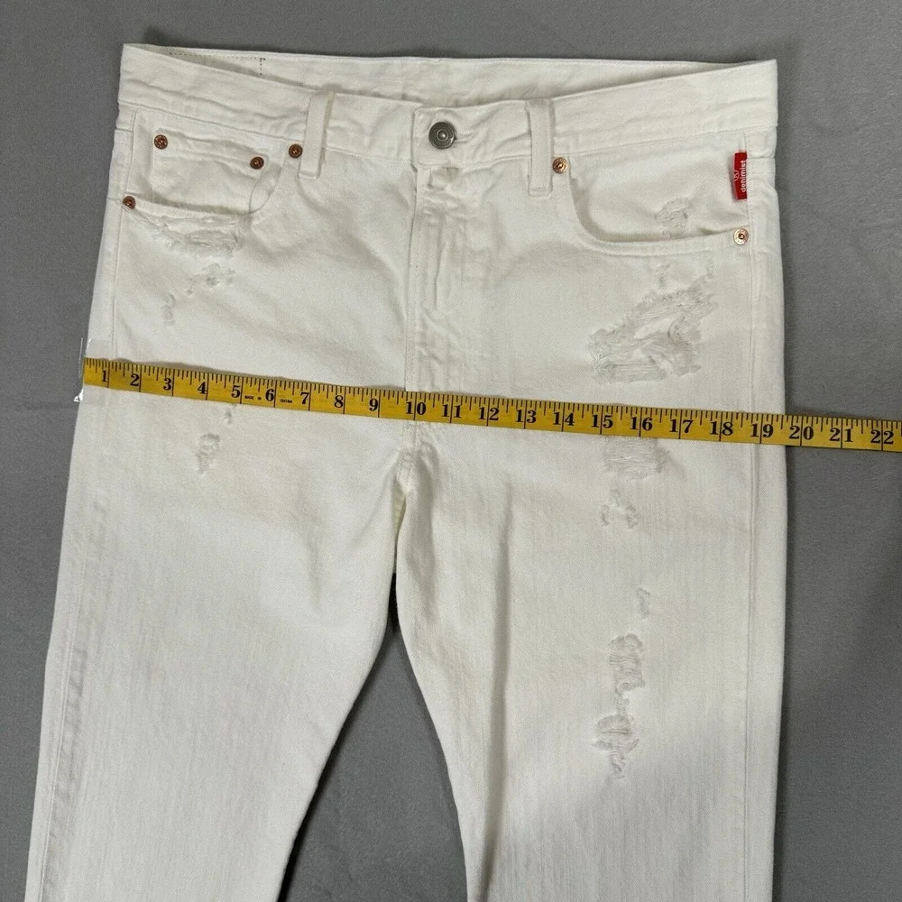 Denimist High Rise Distressed White Jeans Size 32 Pleated Ankle Hem R-132018‎